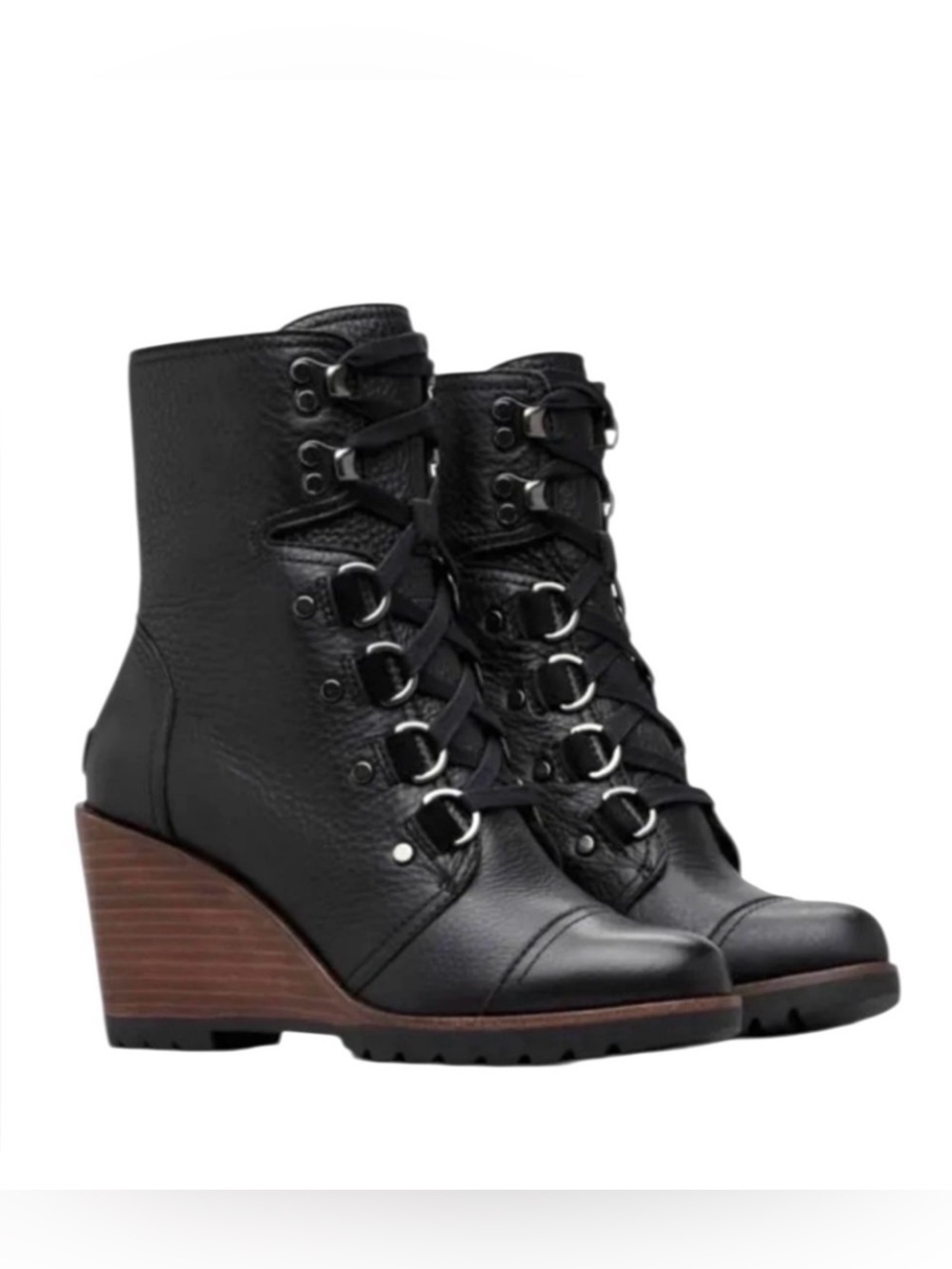 Sorel After Hours Leather Lace Up Wedge Winter Boots Womens 9